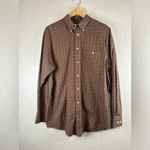 Turnbury Button Down Long Sleeve Shirt Brown Plaid Size Large